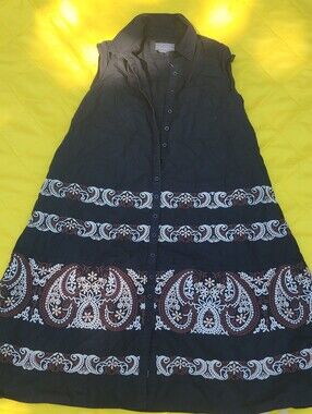 Anthropologie Black Midi Dress with White & Brown Embroidery